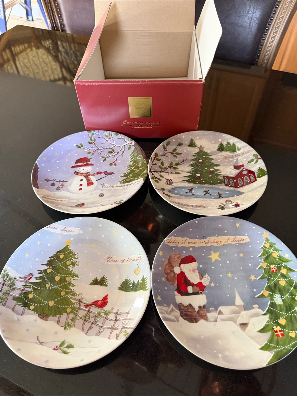 Lenox Christmas Collage Red and Green Holiday Party Plates - Set of 4